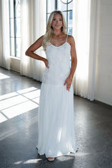 Elegant Rose Textured Maxi Dress-Ivory