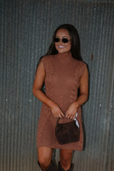 Rori Cable Knit Mini Dress-Burnt Brown