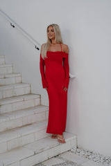 Addyson Mesh Maxi Dress-Red