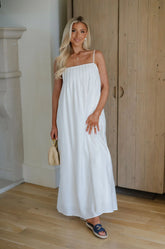 Pleated Strappy Maxi Dress-Off White