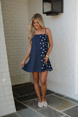 Mixed Polka Dot Mini Dress-Midnight