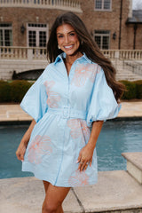 Romeo Embroidered Mini Dress-Sky Blue/Orange