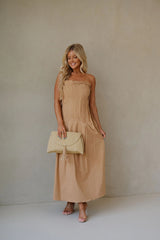 Pleat Detailed Maxi Dress-Taupe