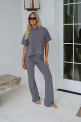 Dylan Striped Pants Set-Dusty Blue