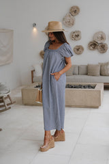 Teagan Gingham Maxi Dress-Navy