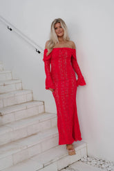 Della Lace Maxi Dress-Red/Nude