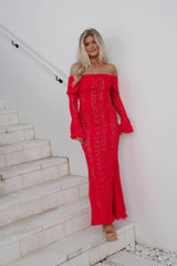Della Lace Maxi Dress-Red/Nude