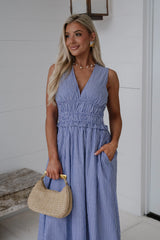 Alice Striped Midi Dress-Denim/White