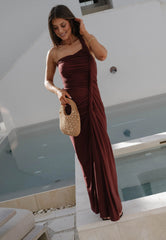 Twisted Drape Maxi Dress-Burgundy