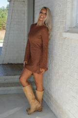 Open Back Lace Mini Dress-Chocolate