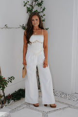 Linen Fold Over Pants- Off White
