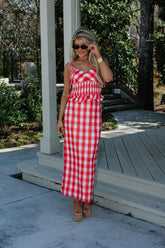 Collier Gingham Skirt Set-Red/White