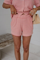 Miah Stripe Knit Shorts Set-Ecru/Red