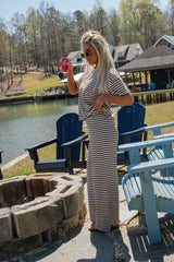 Sam Striped Pants Set-Brown