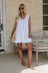 Lily Sleeveless Swing Mini Dress-White
