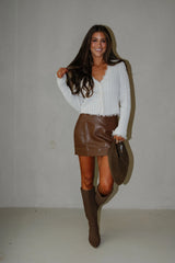 Dalton Leather Mini Skirt-Brown