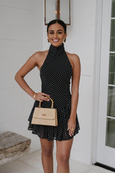 Abigail Polka Dot Mini Dress-Black