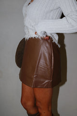 Dalton Leather Mini Skirt-Brown