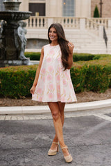 Daisy Floral Print Mini Dress-Peachy Pink