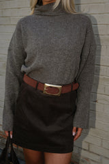 Lasso Corduroy Mini Skirt-Dark Brown