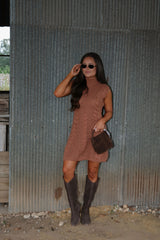 Rori Cable Knit Mini Dress-Burnt Brown