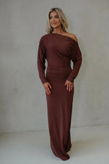 Jane Ruched Sleeve Maxi Dress-Metallic Copper