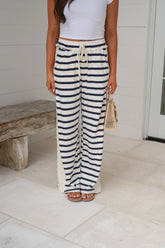 Exposed Seam Striped Sweatpants-Navy/Cream