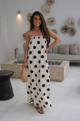 Miley Polka Dot Maxi Dress-Cream