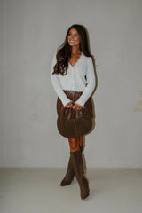 Dalton Leather Mini Skirt-Brown
