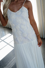 Elegant Rose Textured Maxi Dress-Ivory