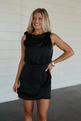 Noel Corsage Mini Dress-Black
