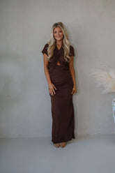 Maya Ruched Maxi Dress-Chocolate