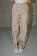 Mable Faux Leather Pants-Beige