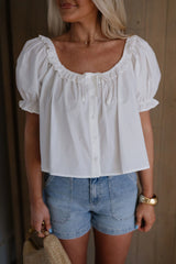 Megan Puff Sleeve Top-White