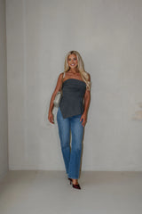Asymmetric Strapless Top-Dark Grey