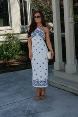 Tristan Embroidered Midi Dress-Off White/Blue