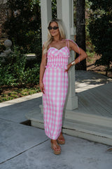 Collier Gingham Skirt Set-Pink/White