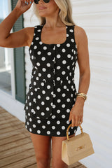 Tina Polka Dot Mini Dress-Black/White