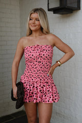 PETITE// Mazie Mini Dress-Pink/Brown
