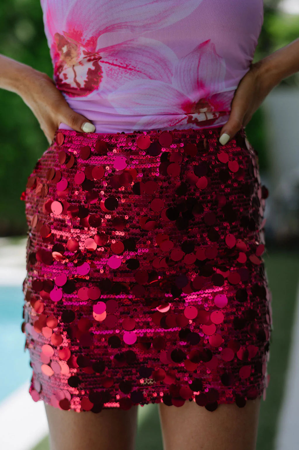 Roxie Sequin Mini Skirt-Fuchsia