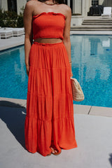 Jenni Tiered Skirt Set-Orange Red