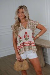 Joelle Floral Tiered Top-Cream Multi