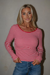 Ridley Striped Top-Red