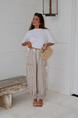Marlow Striped Jogger Pants-Almond Latte