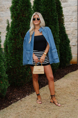 Addison Stripe Knit Shorts-Black/White
