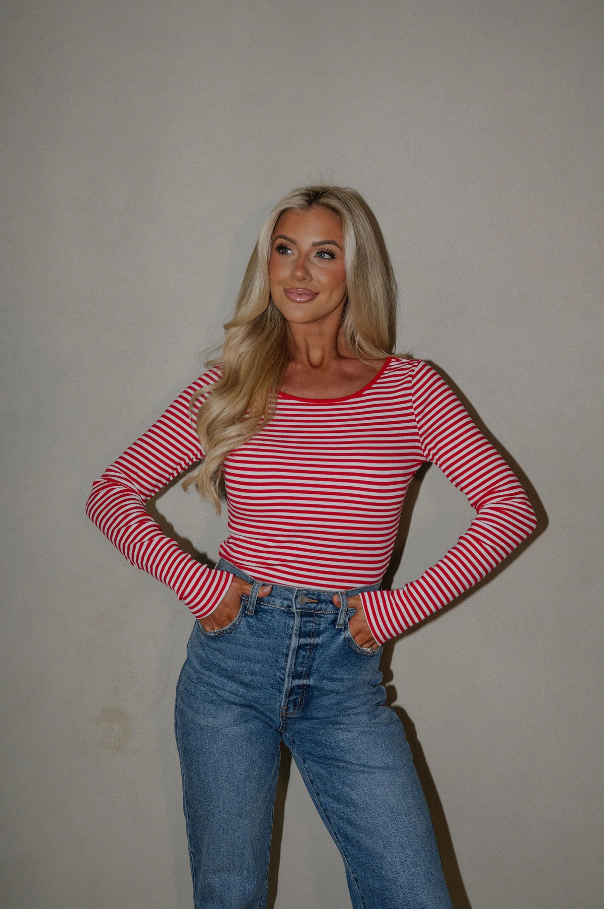 Ridley Striped Top-Red