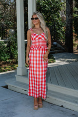 Collier Gingham Skirt Set-Red/White
