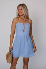 Lainey Contrast Stitch Mini Dress-Peri Blue