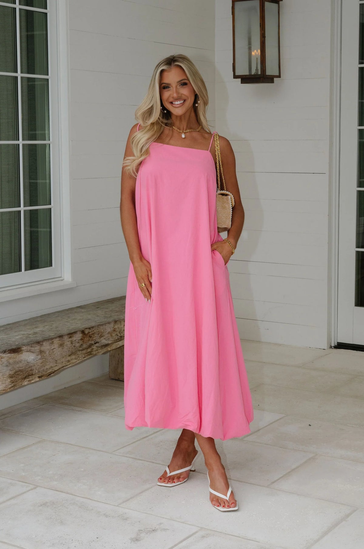 Bubble Hem Midi Dress- Bubble Gum