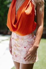 Beaded Accent Cowl Top-Orange